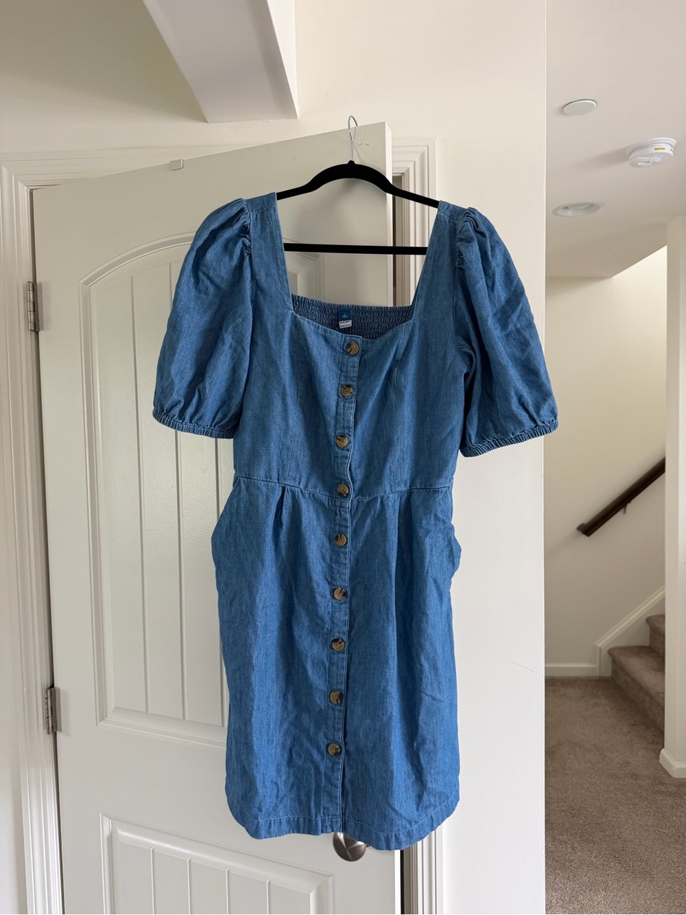 Old Navy Blue Denim Button-Front Puff Sleeve Midi Dress - Large Tall